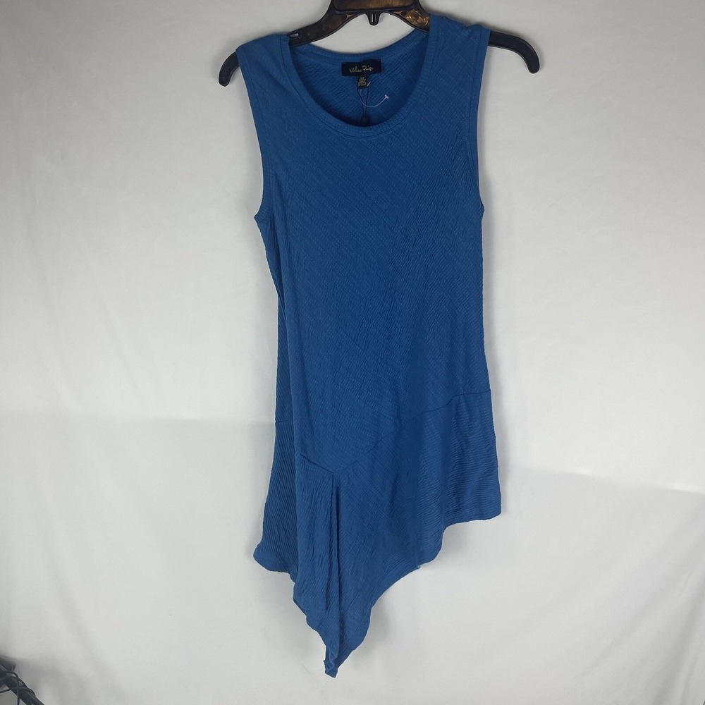 Melissa Paige Blue Flowy Tunic Hi-Lo Hem Sleeveless Top Petite Small PS